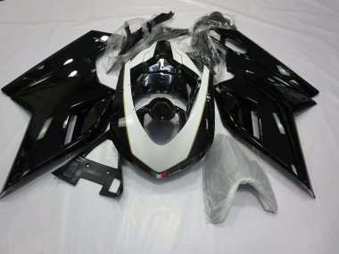 Gloss Black and White 2007-2012 Ducati 848 1098 1198 Fairings Factory