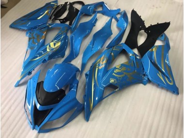 Gloss Blue with Gold 2016-2019 Kawasaki ZX10R Fairings Factory