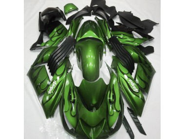 Gloss Green & Flame 2006-2011 Kawasaki ZX14R Fairings Factory