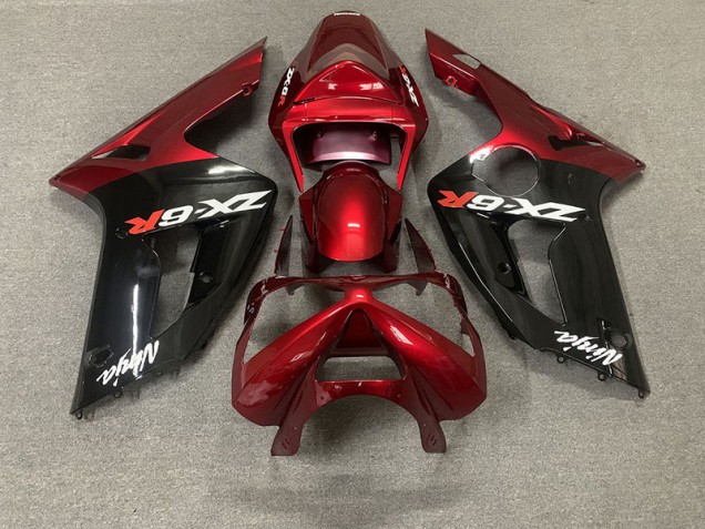 Gloss Red and Black 2003-2004 Kawasaki ZX6R Fairings Factory