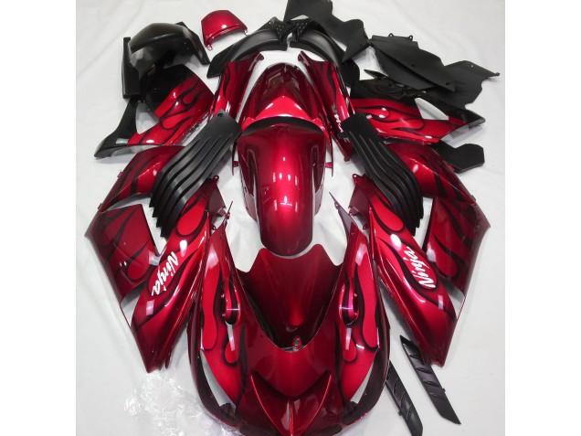 Gloss Red & Flame 2006-2011 Kawasaki ZX14R Fairings Factory