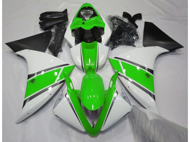 Gloss White and Green 2009-2012 Yamaha R1 Fairings Factory