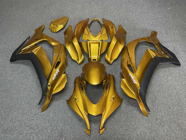 Gold with Ninja White 2016-2019 Kawasaki ZX10R Fairings Factory