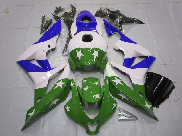 Green and Blue Stars and Stripes 2007-2008 Honda CBR600RR Fairings Factory