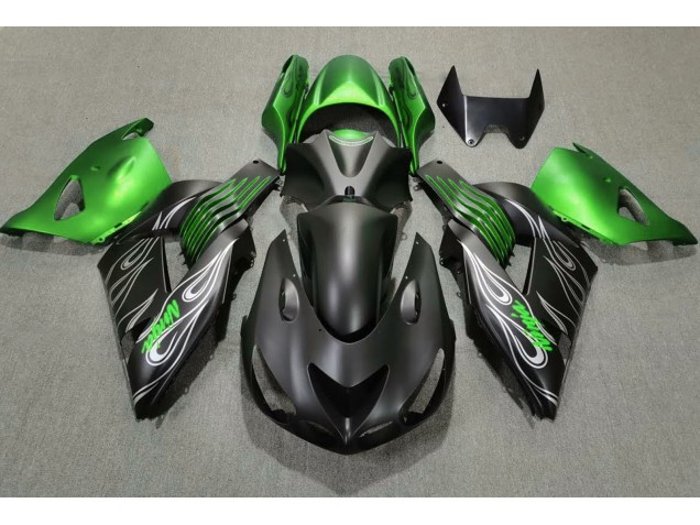 Matte Black and Green 2006-2011 Kawasaki ZX14R Fairings Factory