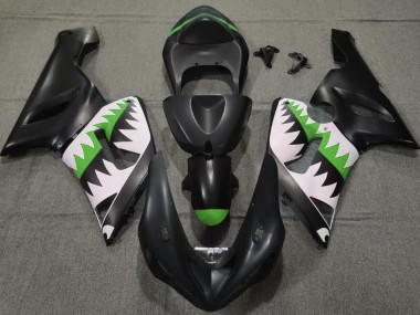 Matte Black and Green Shark 2005-2006 Kawasaki ZX6R Fairings Factory