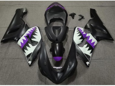 Matte Black and Purple Shark 2005-2006 Kawasaki ZX6R Fairings Factory