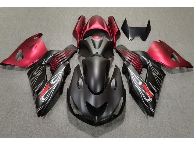 Matte Black and Red 2006-2011 Kawasaki ZX14R Fairings Factory