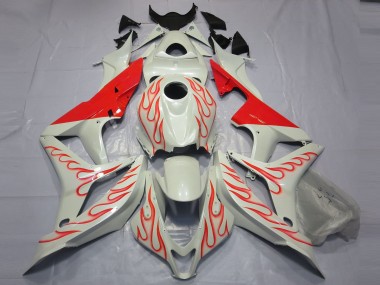 Red Flame on White 2007-2008 Honda CBR600RR Fairings Factory