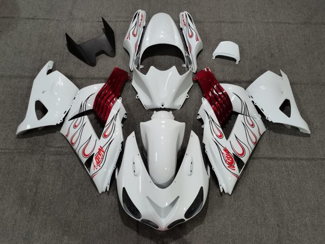 White Red Flame 2006-2011 Kawasaki ZX14R Fairings Factory